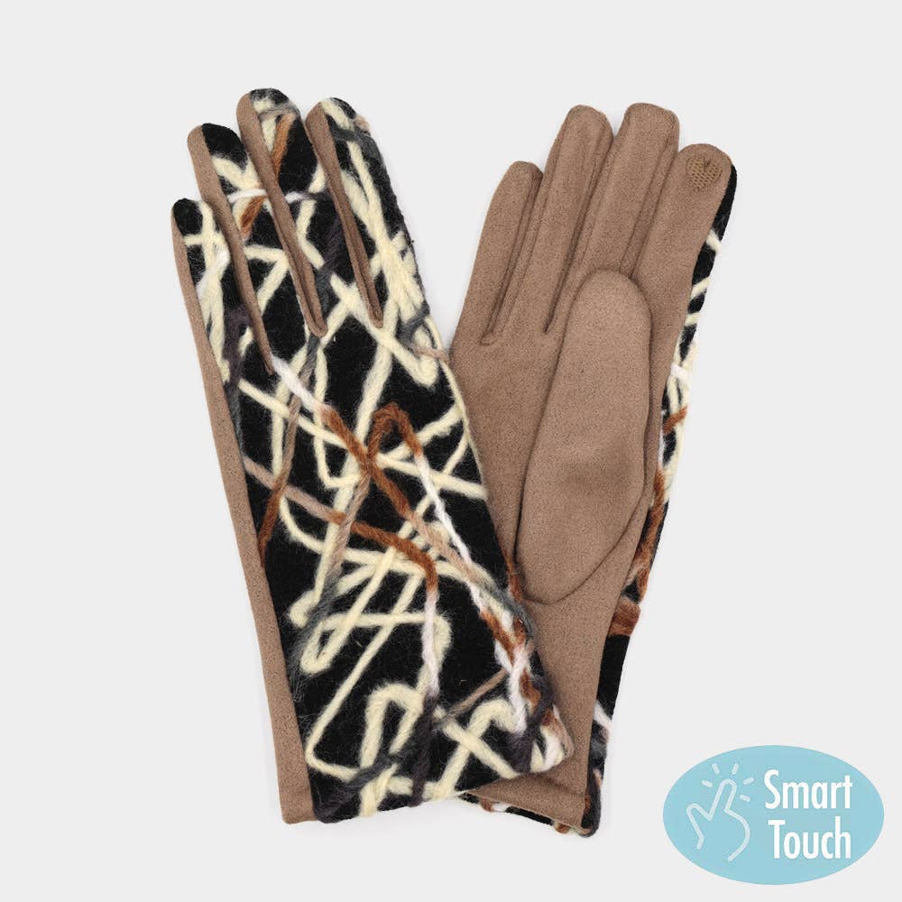 Geometric Multi Color Embroidered Smart Touch Gloves