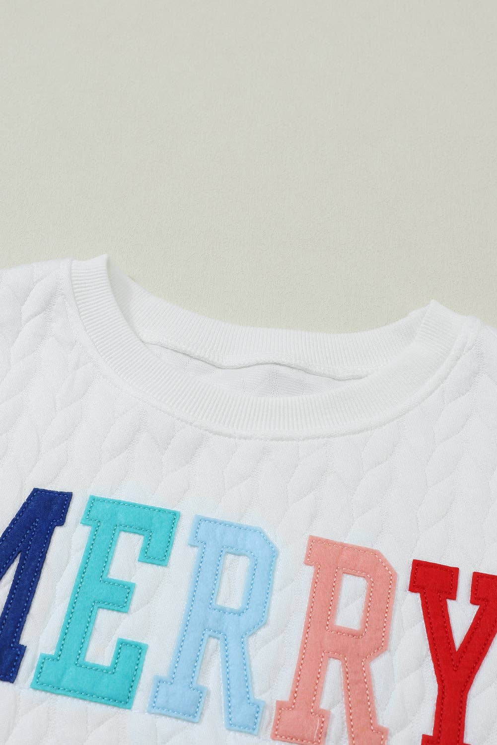 Embroidered Patch Cable Knit Pullover Sweatshirt