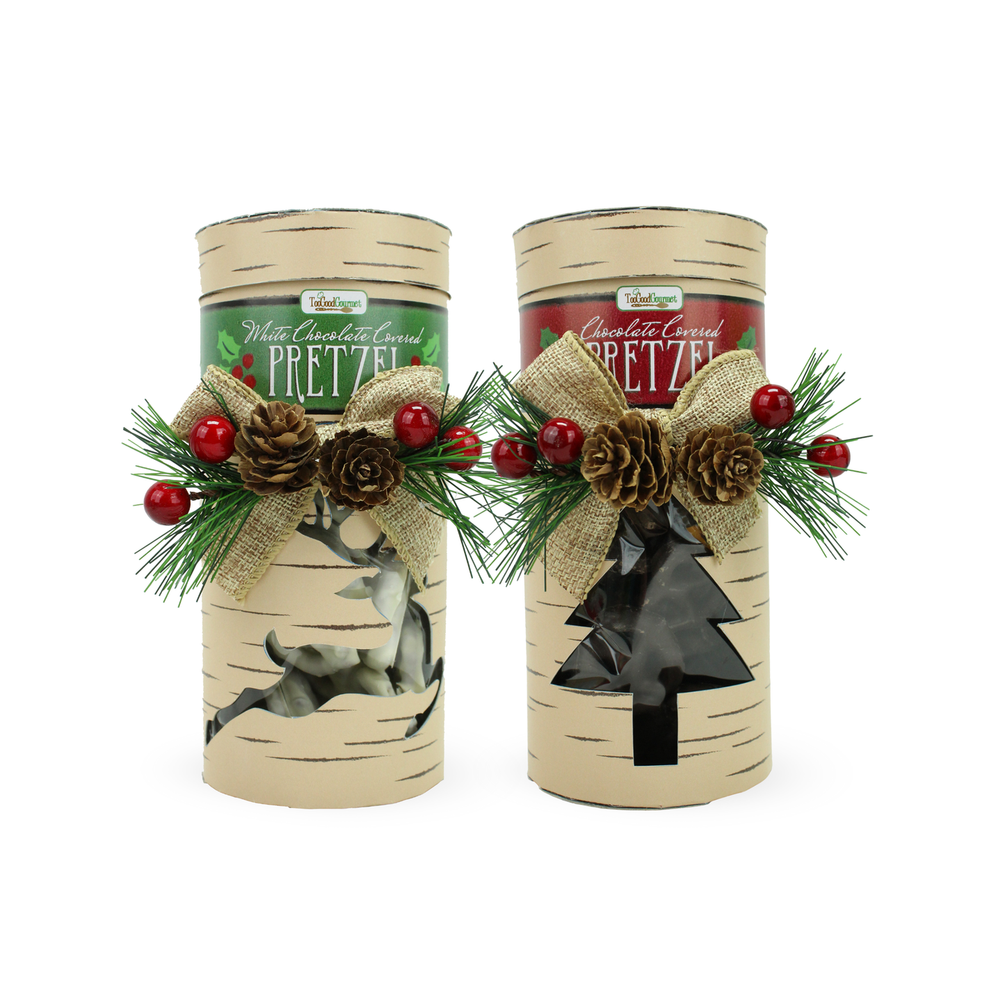 Holiday Woodland Pretzel Jars - Chocolate Dipped Pretzels