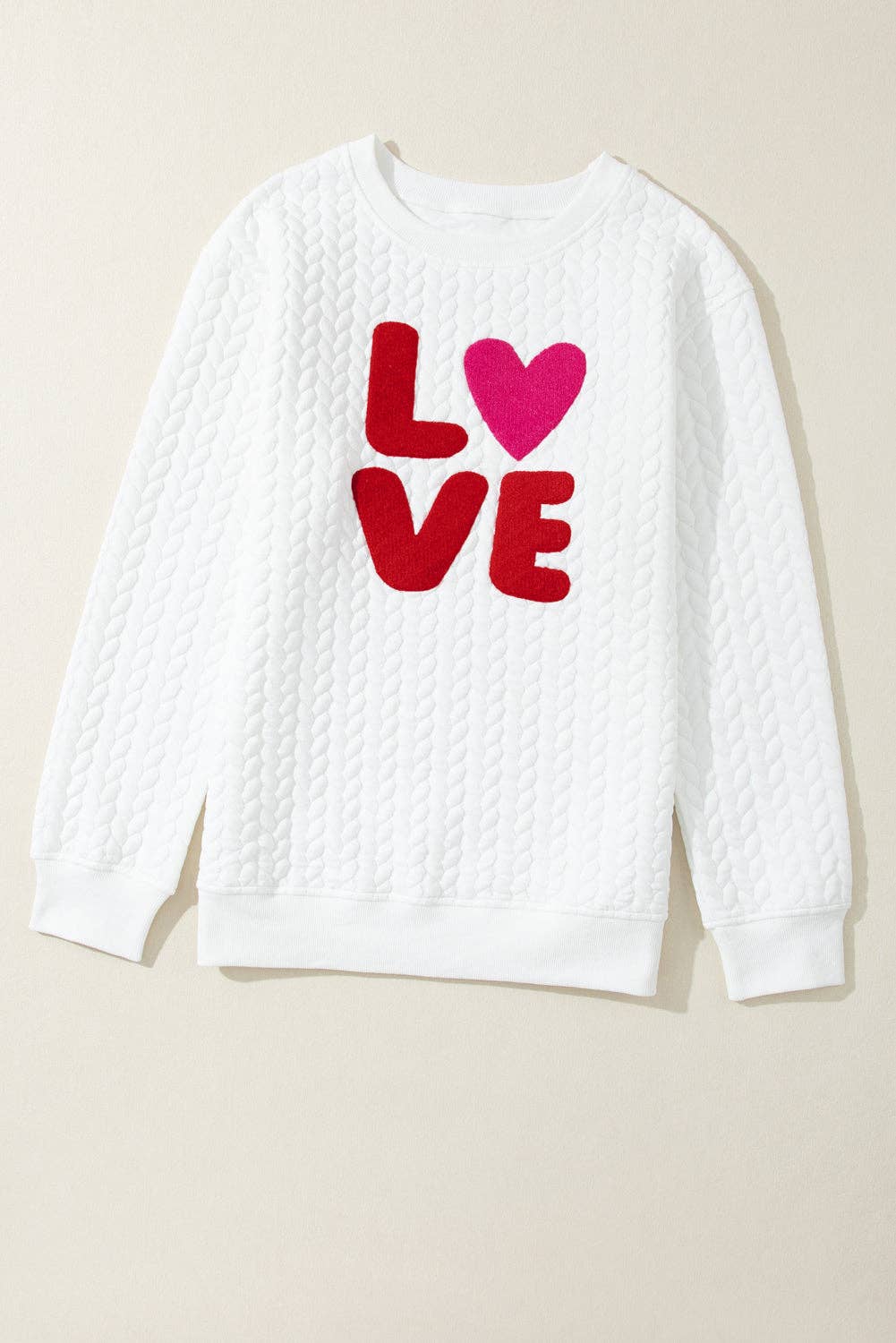 Embroidered Patch Cable Knit Pullover Sweatshirt