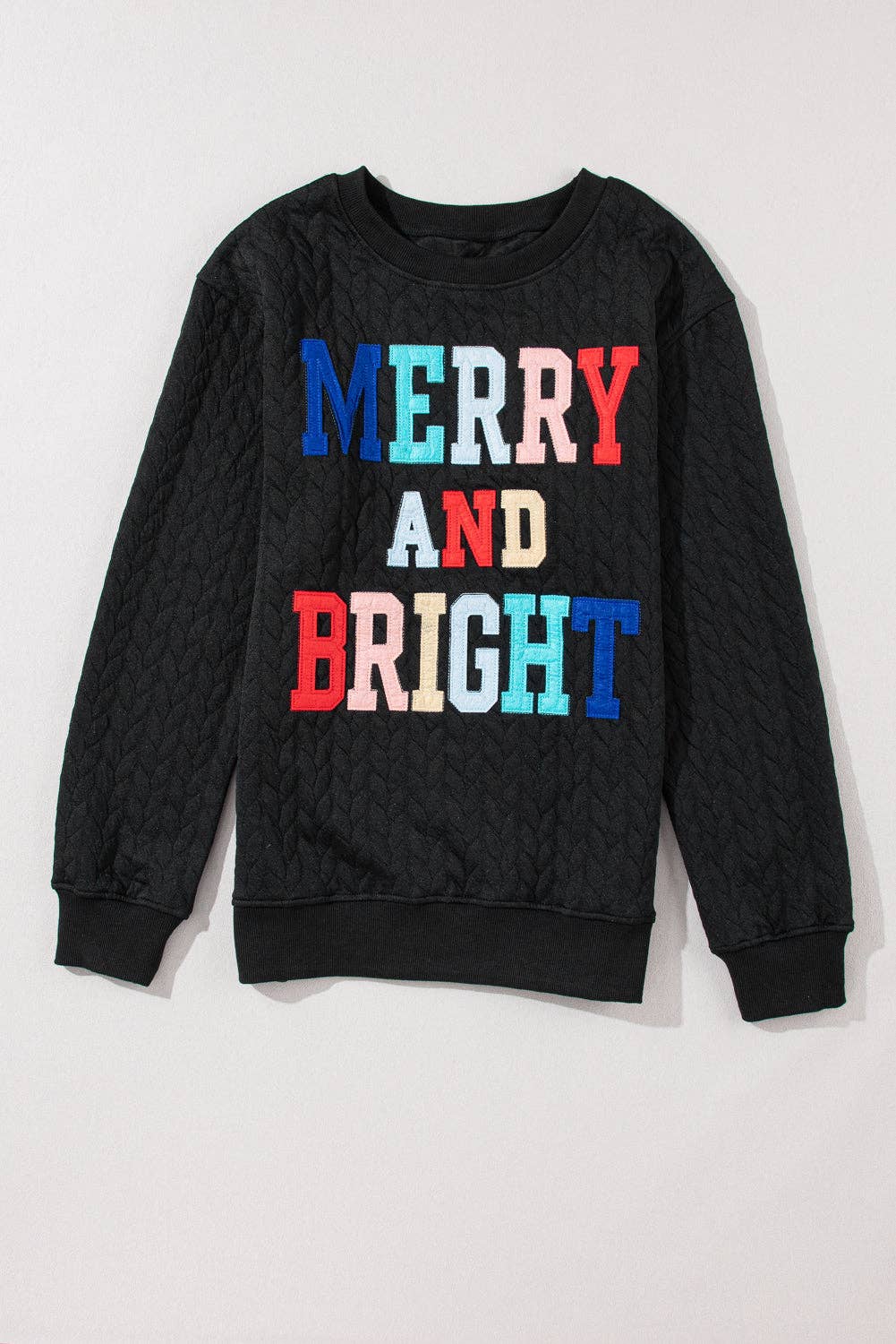 Embroidered Patch Cable Knit Pullover Sweatshirt