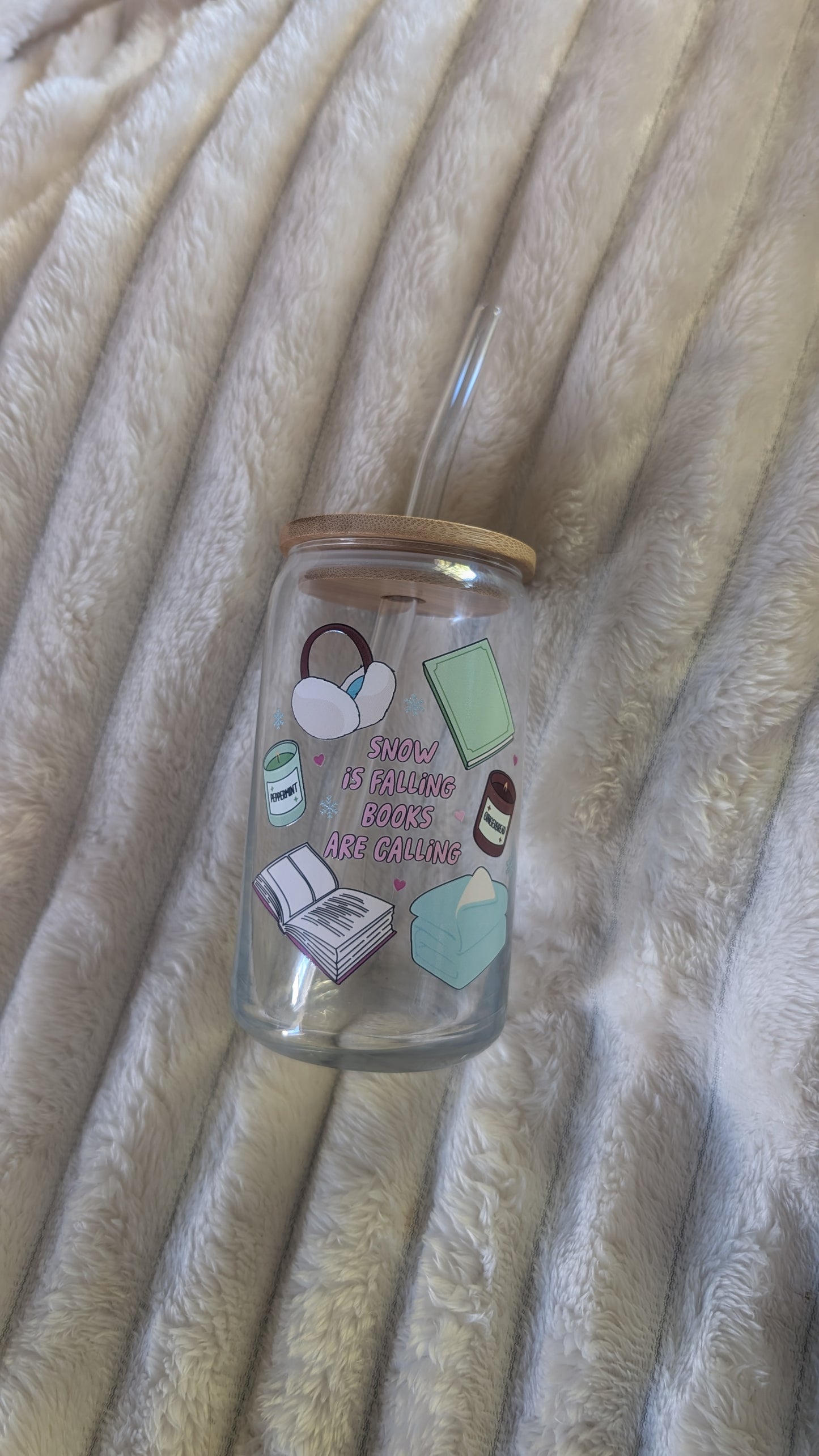 Snow is Falling, Books are Calling - Glass with Bamboo Lid