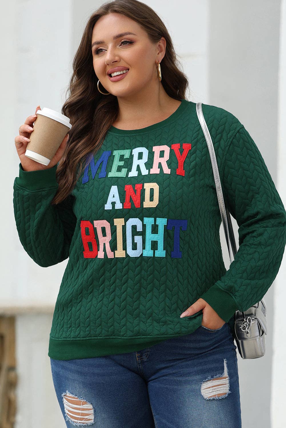Embroidered Patch Cable Knit Pullover Sweatshirt